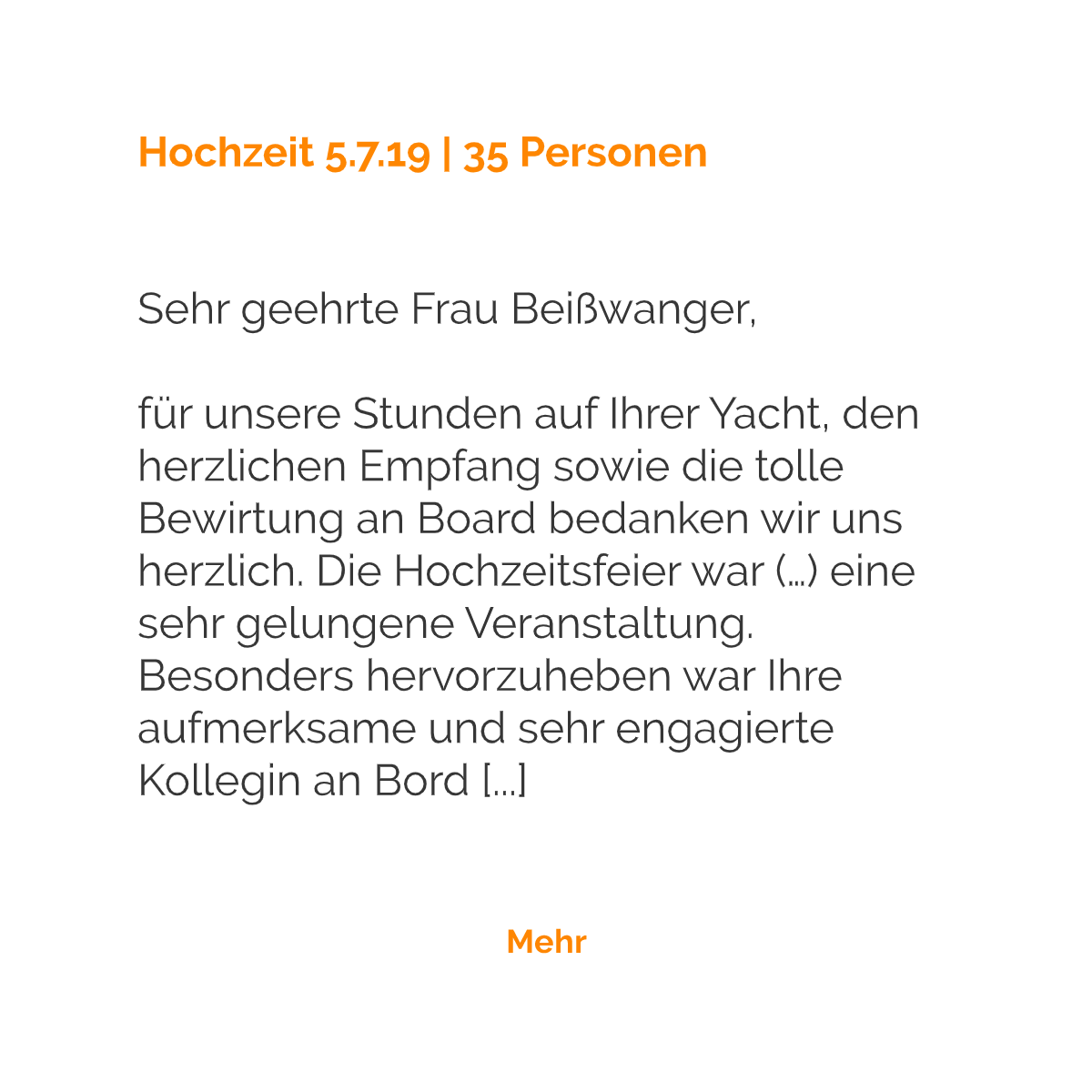 Testimonial Hochzeitsfeier auf der Motoryacht FITZGERALD